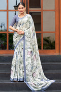 Ivory White Crepe Georgette Saree
