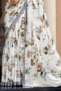 Ivory White Crepe Georgette Saree