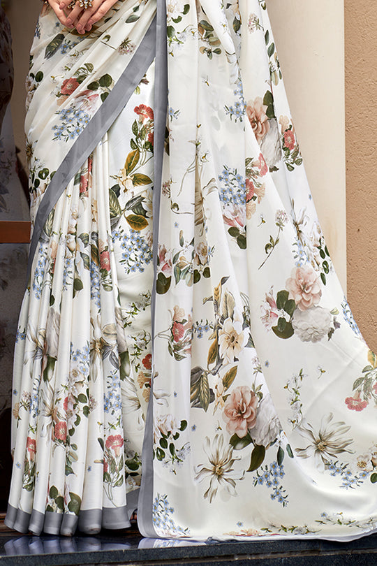 Ivory White Crepe Georgette Saree