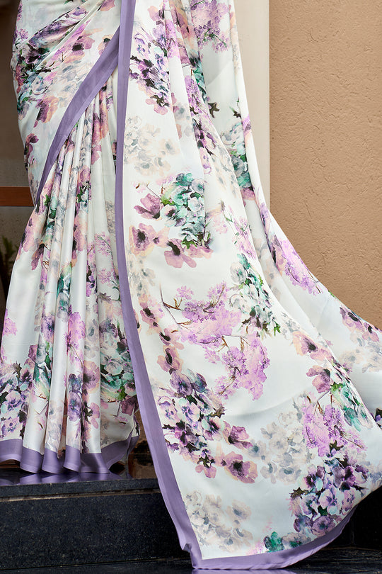 Ivory White Crepe Georgette Saree