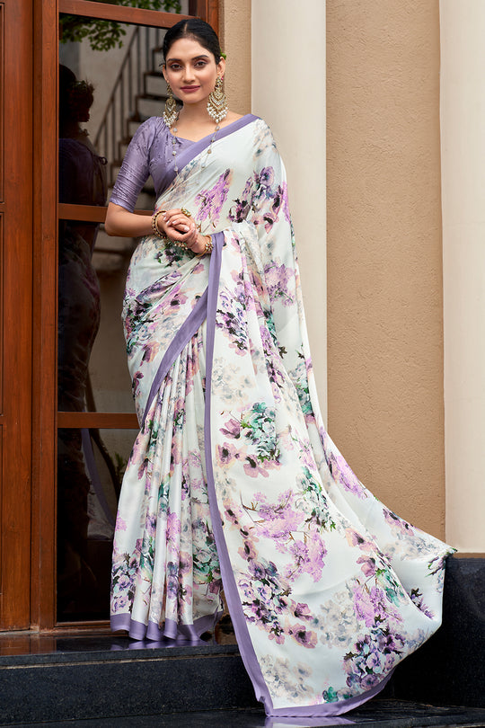 Ivory White Crepe Georgette Saree