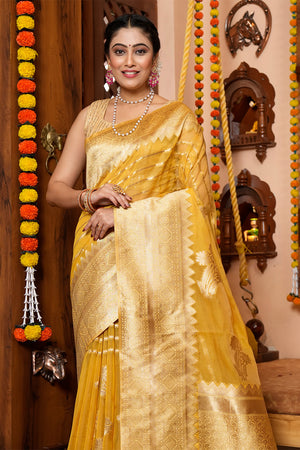 Turmeric Yellow Organza Saree