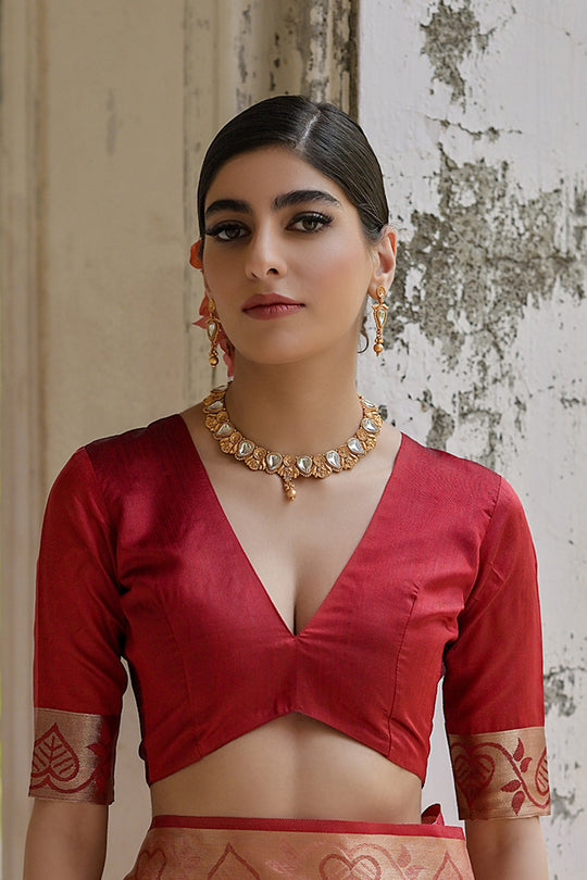 Raw Silk Saree Featuring Beautiful Ikkat Thread Weaving