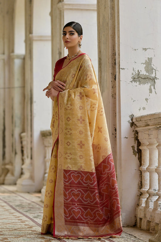 Raw Silk Saree Featuring Beautiful Ikkat Thread Weaving