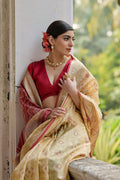 Raw Silk Saree Featuring Beautiful Ikkat Thread Weaving