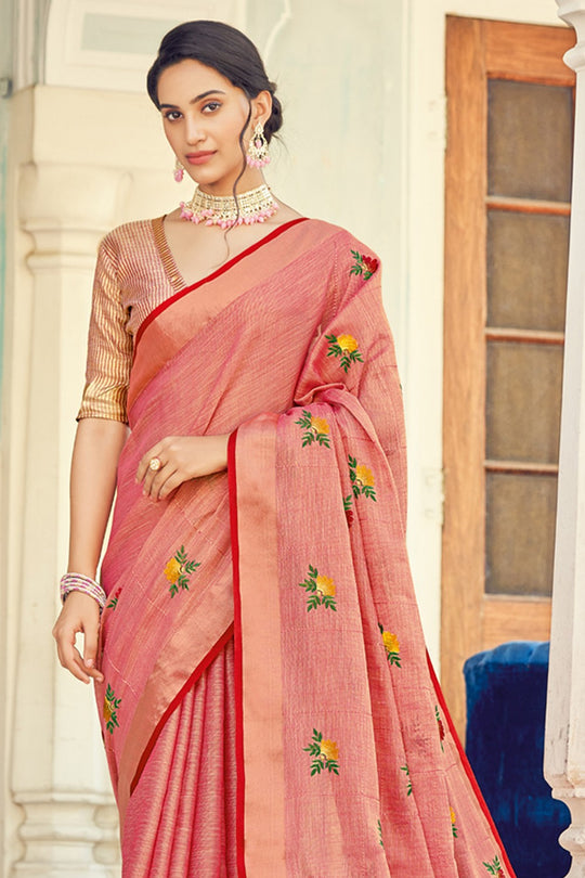 Punch Pink Linen Blend Saree