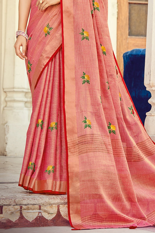 Punch Pink Linen Blend Saree