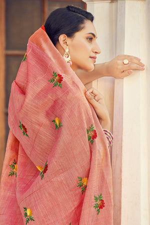 Punch Pink Linen Blend Saree