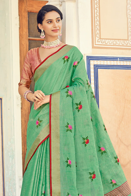 Fern Green Linen Blend Saree