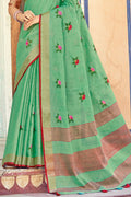 Fern Green Linen Blend Saree
