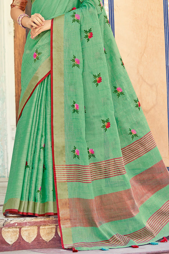 Fern Green Linen Blend Saree
