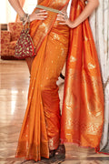 Dark Orange Banarasi Saree