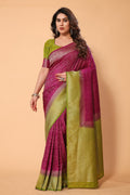 Wine Kanjivaram Silk Saree With Blouse Piece