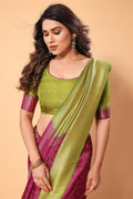 Wine Kanjivaram Silk Saree With Blouse Piece