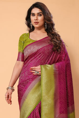 Wine Kanjivaram Silk Saree With Blouse Piece