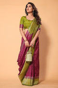 Wine Kanjivaram Silk Saree With Blouse Piece