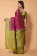 Wine Kanjivaram Silk Saree With Blouse Piece
