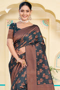Grey Cotton Saree With Blouse Piece