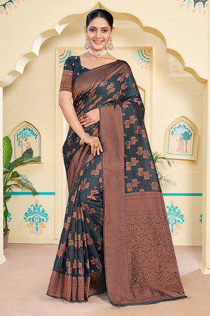 Grey Cotton Saree With Blouse Piece