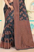 Grey Cotton Saree With Blouse Piece