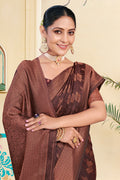 Maroon Cotton Saree With Blouse Piece