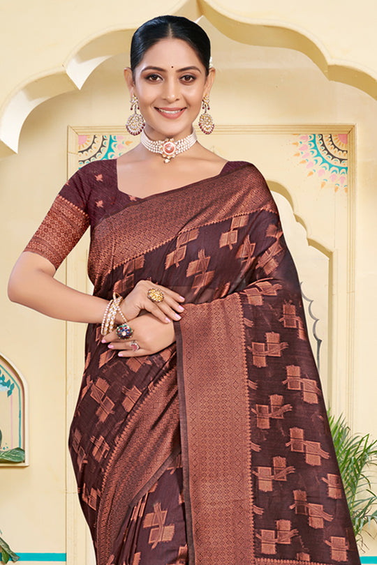 Maroon Cotton Saree With Blouse Piece