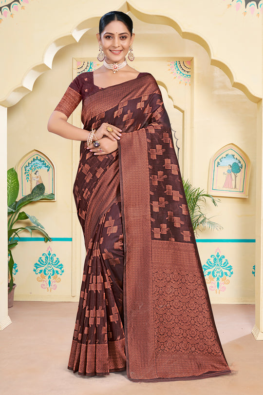 Maroon Cotton Saree With Blouse Piece
