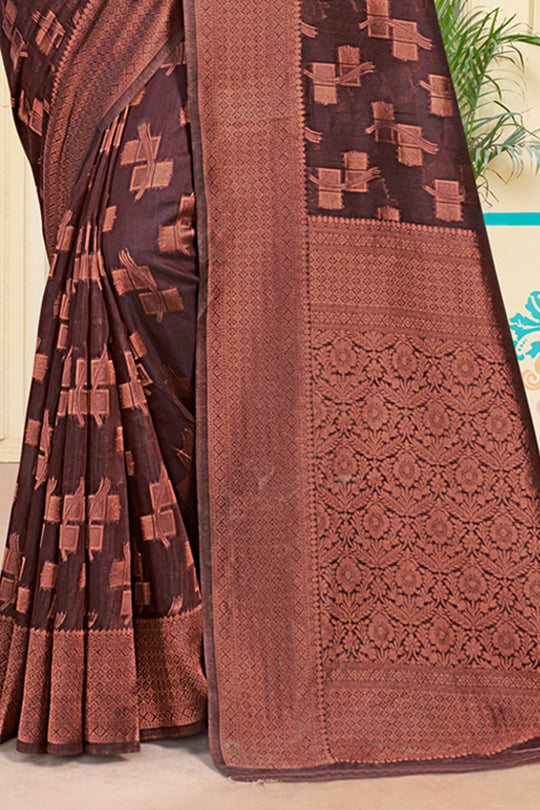 Maroon Cotton Saree With Blouse Piece
