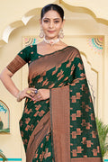 Green Cotton Saree With Blouse Piece