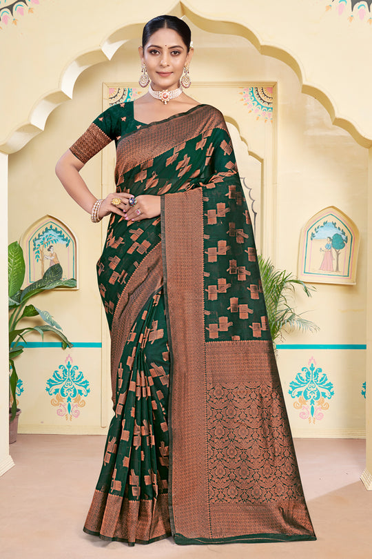 Green Cotton Saree With Blouse Piece