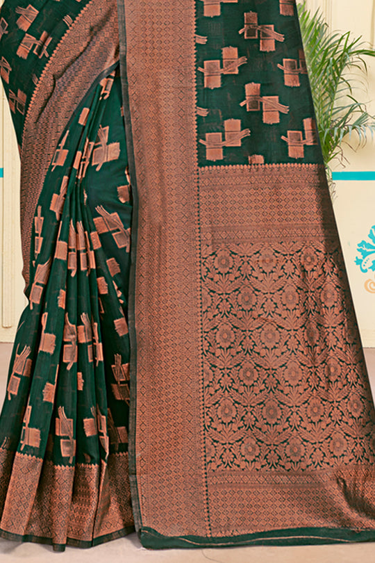 Green Cotton Saree With Blouse Piece