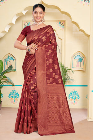 Red Cotton Saree With Blouse Piece