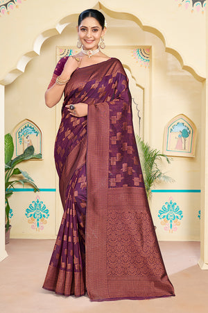 Purple Cotton Saree With Blouse Piece