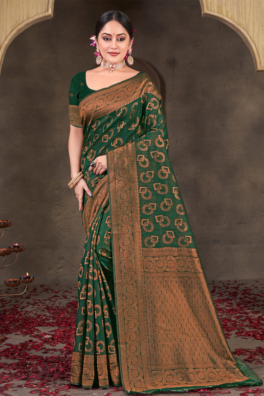 Green Cotton Saree With Blouse Piece