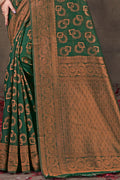 Green Cotton Saree With Blouse Piece