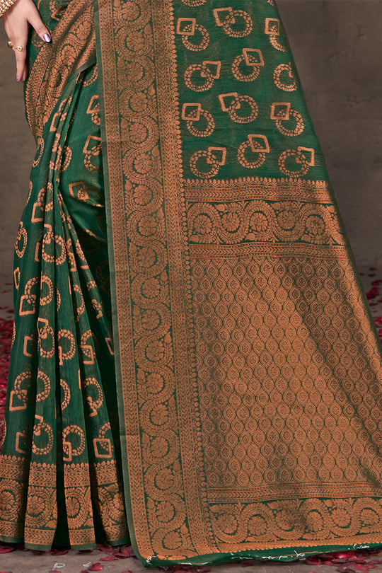 Green Cotton Saree With Blouse Piece