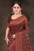 Maroon Cotton Saree With Blouse Piece