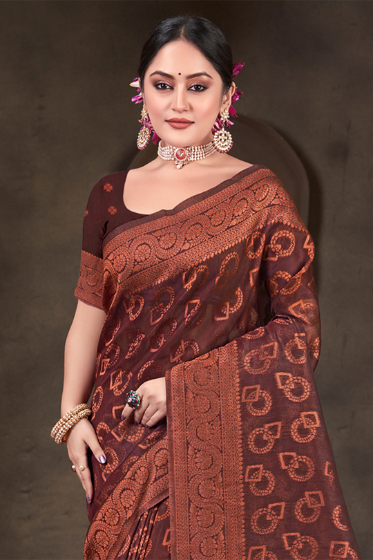 Maroon Cotton Saree With Blouse Piece