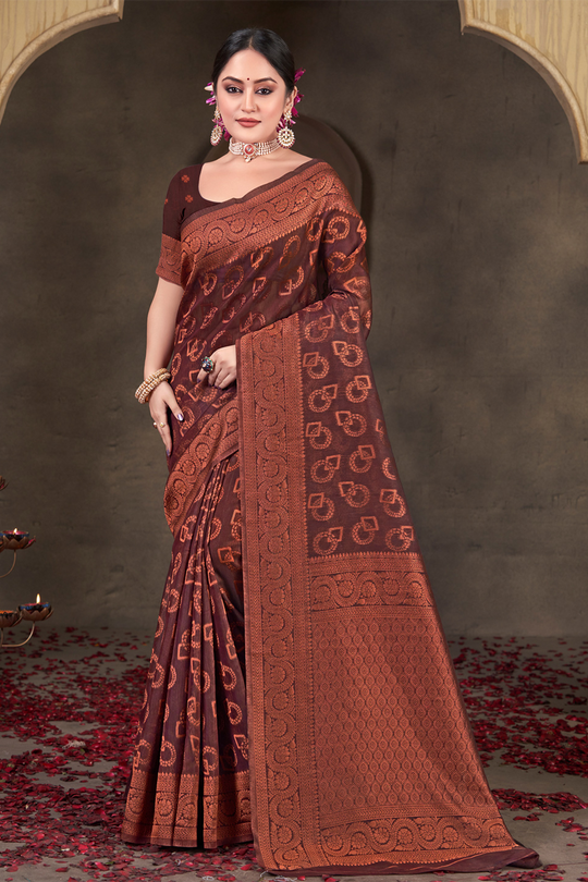 Maroon Cotton Saree With Blouse Piece