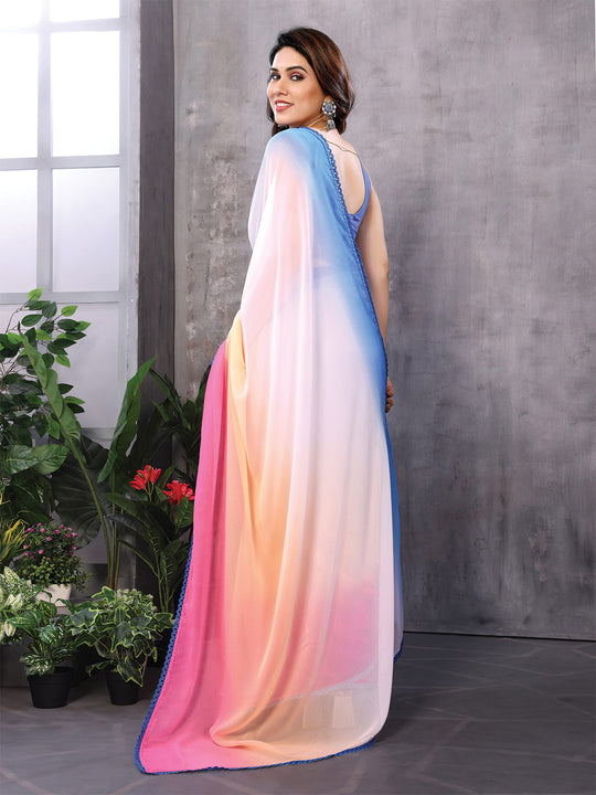 Multi Georgette Saree With Blouse Piece