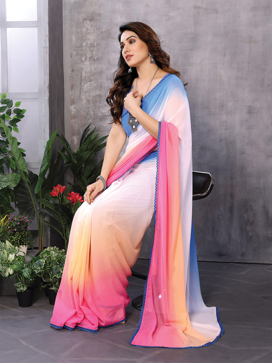 Multi Georgette Saree With Blouse Piece