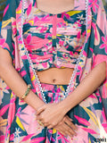 Green with Pink Georgette Lehenga Choli with Shrug