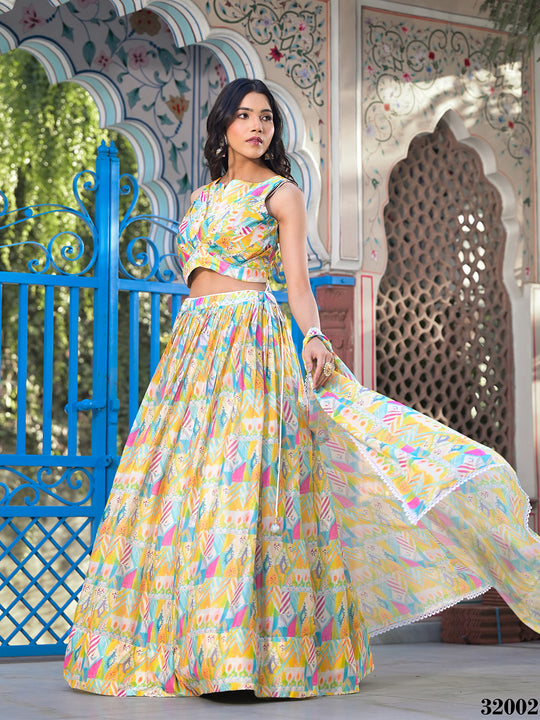 Yellow Georgette Lehenga Choli with Shrug
