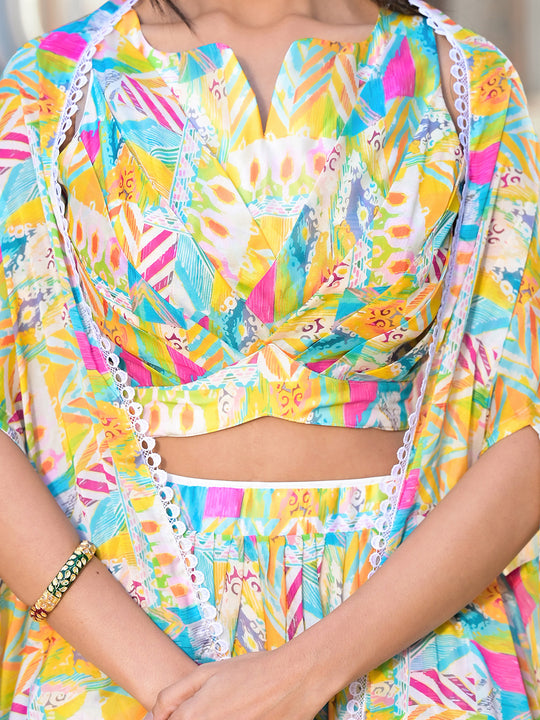 Yellow Georgette Lehenga Choli with Shrug