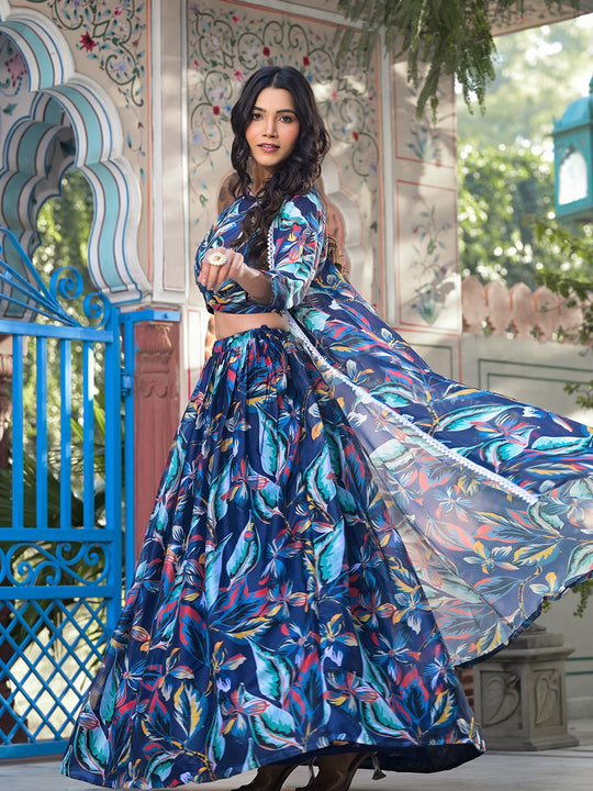 Blue Georgette Lehenga Choli with Shrug