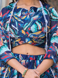 Blue Georgette Lehenga Choli with Shrug