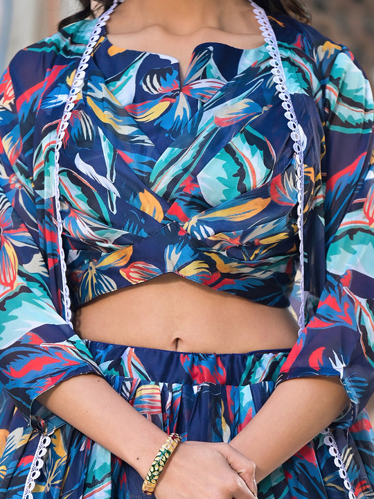 Blue Georgette Lehenga Choli with Shrug