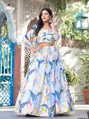 Off white Georgette Lehenga Choli with Shrug