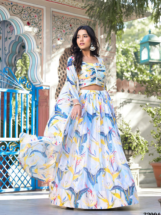 Off white Georgette Lehenga Choli with Shrug
