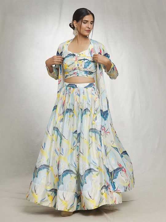 Off white Georgette Lehenga Choli with Shrug